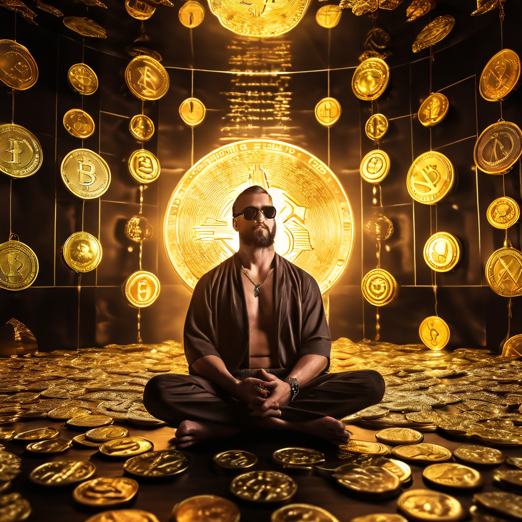 meditating in a room of gold coins